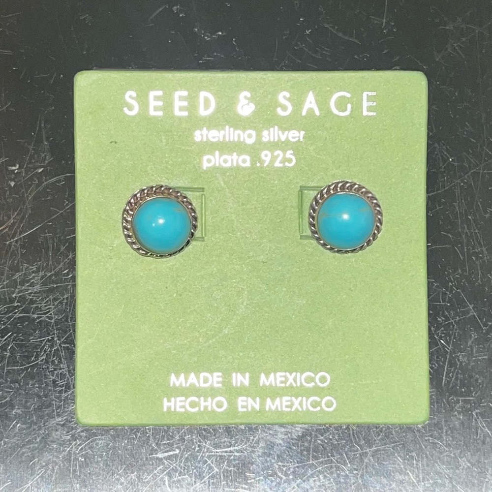 Seed & Sage Mexico‎ Sterling Siver Turquoise Earrings Stamped 925 NEW